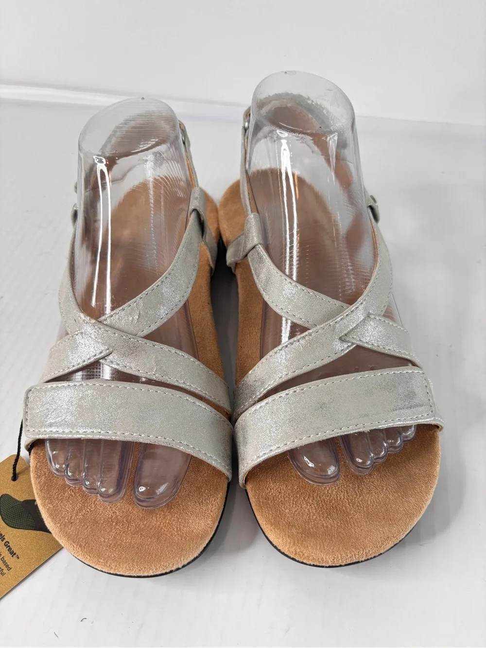Spenco Grace Sandals Womens Size 8W Comfort Orthotic Cross Strap Sliver Metallic